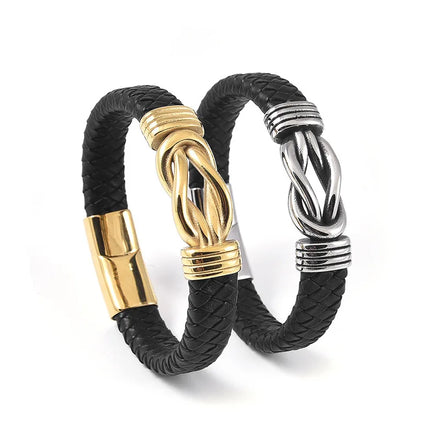 High Quality Punk Stainless Steel Magnetic Clasp Bracelet Handmade Braided Genuine Leather Bracelet for Men Jewelry