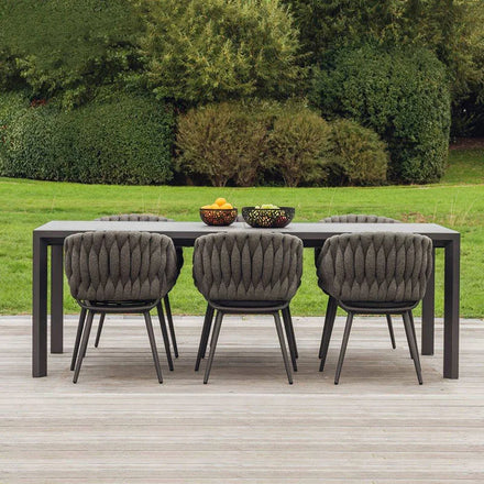 Creative Modern Outdoor Courtyard Dining Table and Rattan Woven Chair Set with Aluminum Frame for School and Villa Use