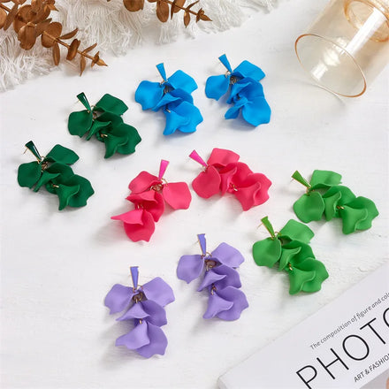 Spring New Style Multi-color Petal Leaf Tassel Long Earrings Fashion Drop Flower Pendant Women Earrings Jewelry