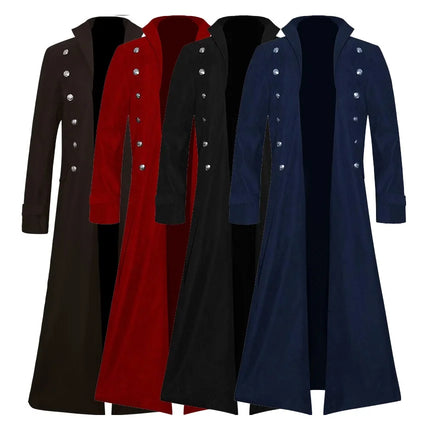 Men Gothic Trench Medieval Steampunk Retro Style Long Jackets Double-breasted Solid Men's Vintage Long Jackets
