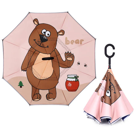 Children's Reversible Double Layer Inverted Umbrella Cartoon Pattern Manual Opening Straight Umbrella for School