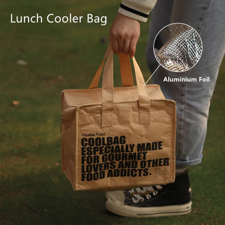 Customization Outdoor Kraft Paper Tyvek Thermal Picnic Lunch Tote Insulated Cooler Bag with Zipper Closure for 2 Persons