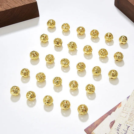 JS1664 Wholesale Jewelry Gold Plated Alloy Flower Floral Heart Peace Sign Horseshoe Pattern Hollow Round Ball Jewelry Beads