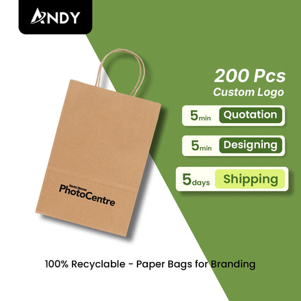 Custom Logo Printed Kraft Paper Shopping Bags with Handle for Small Business Grocery & Restaurants for Supermarket Promotion
