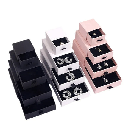 Custom Printed Small Paper Cardboard Ring Drawer Packaging Jewelry Box and Bag With Your Own Logo