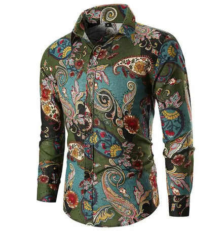 New Arrival Mens Casual Print Long Sleeve Shirt Custom Cheap Male Button up Flower Pattern Shirts