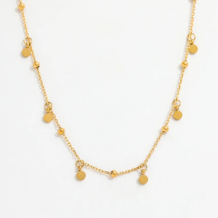Fenny Wholesale 18K PVD Plated Elegant Shiny Wafer Dot Pendant Pave Stainless Steel Choke Chain Necklace for Women