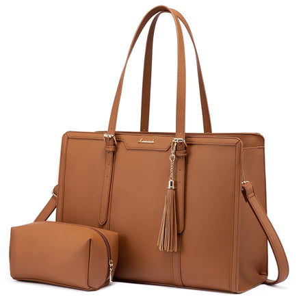LOVEVOOK 15.6 in PU Leather Laptop Office Tote Bag Large Capacity Computer Bag With Clutch Purse Business Laptop Bag for Women