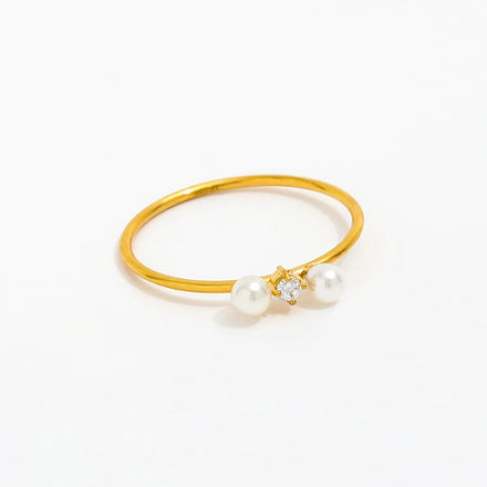 High End 18K PVD Gold Plated Freshwater Pearl Rings Round Dainty Zirconia Stainless Steel Women Rings Tarnish Free Jewelry