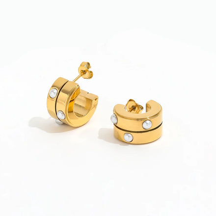 Fenny PVD Plated Wholesale Fashion Luxury Elegant Baroque Pearl Chunky C-shaped Stainless Steel Hoop Earring for Women