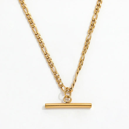 Fenny Wholesale 18K PVD Plated Simple Figaro Choke Chain Trendy Toggle Bar Pendant Stainless Steel Necklace for Women