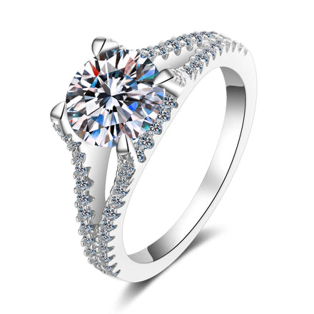 Wholesale Engagement Women Big Rings Fine Jewelry 2 Carat Vvs1 Diamond Round Moissanite 925 Silver Ring
