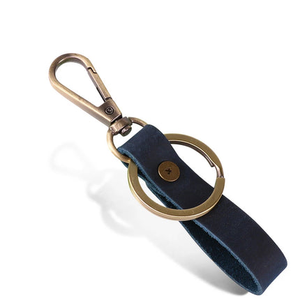 Luxury Custom Engraved Emboss Logo Carabiner Keychain Crazy Horse Blank Personalized Eco-Friendly Cowhide Leather Key Holder