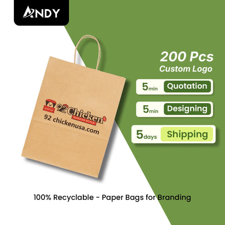 China's New Arrival Custom White Kraft Paper Bag Classic Style 8*4.75*10.5 for Food Takeaway Shopping with Own Logo Printed