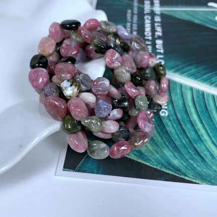 Fine Jewelry Natural Colorful 8-10mm Watermelon Tourmaline Bracelet Healing Crystal Tumbled Nugget Bracelet