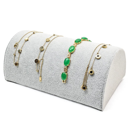 Wholesale Live Props Jewelry Packaging Luxury Gray Velvet Bracelet Stand Half-cylinder Jewelry Display Stand
