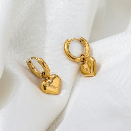 Fenny 18K PVD Plated Wholesale Non Tarnish Permanent Love Heart Dangle Pendant Stainless Steel Hoop Earring for Women