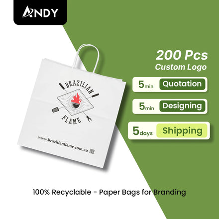 Custom White Recycled Kraft Packaging Printed Paper Food Bag Shopper Bags Classic Style with Your Logo From China