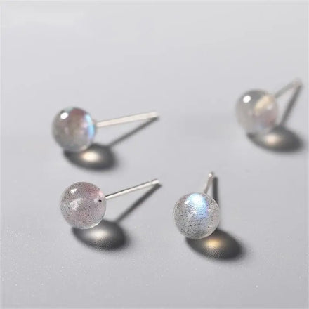 Aimgal Fine Jewelry S925 Silver Stud Earrings Labradorite Stone Trendy Moonstone Children's Jewelry Girls Gift