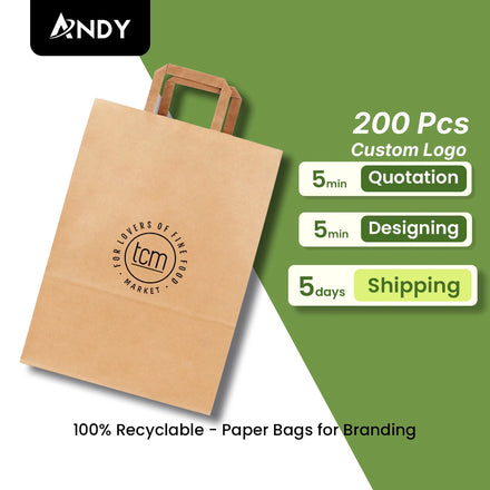 Customized Kraft Food Paper Shopping Bag Thank You Gift for Small Businesses with Logo Printed