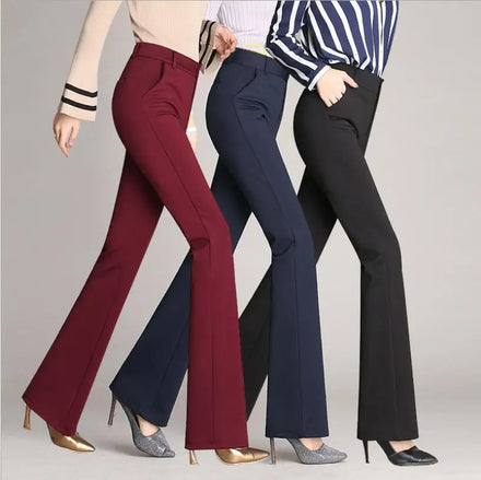 2023 New Micro Flare Trousers Plus Size Women Casual Straight High Waist Pants Simple Office Ladies Formal Pants