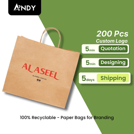 Customized Kraft Brown Paper Bag with Handles for Grocery and Restaurant Carry Bags for Promotions