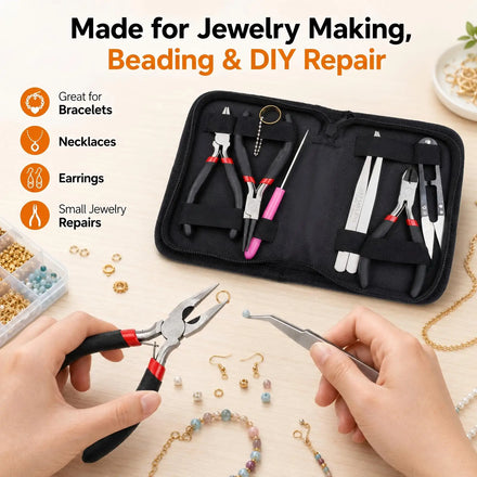 8PCS/Set Jewelry Making Supplies Kits Jump Ring Opener Awl Thread Thread Scissors Jewelry Making Pliers Tool Kit for Jewelry
