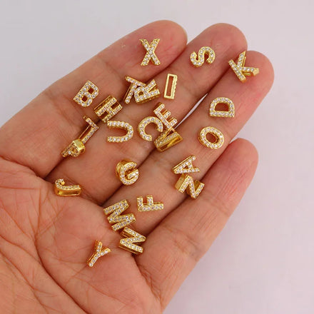 CZ8637 Mini Pave CZ Letter Initial Charm Slider Sliding Charms for Personalized Bracelet Necklace CZ Micro Pave Alphabet Charm