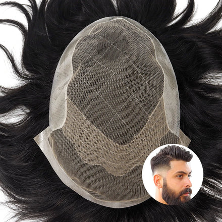 Lace & PU OCT Men Toupee Male Hair Prosthesis Invisible Hairpiece Natural Hairline Replacement System Unit Men's Wigs 100% Hair