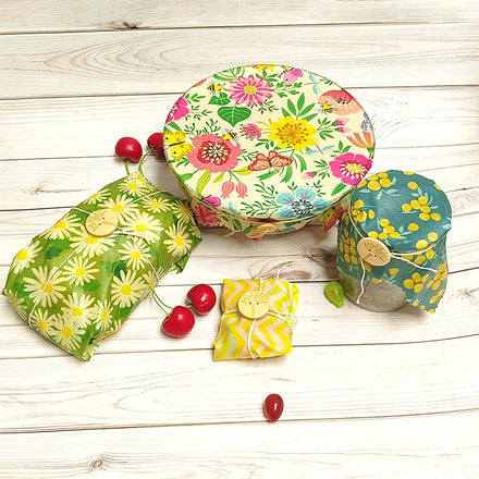 BSCI LFGB GOTS Approved Organic Cotton Beeswax Food Wraps Set of 3