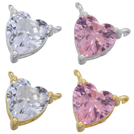 CZ8638 Mini Small 18K Gold Plated Cubic Zirconia Pave Solitaire Heart Charm Pendant with Double Bail Loop Rings