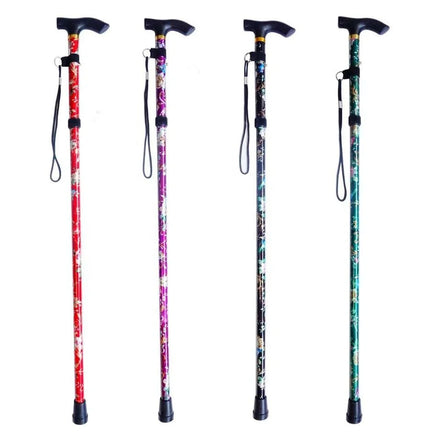 Purple Floral Blossom Patterned Aluminum Alloy Folding Walking Stick/Cane Women's Adjustable Collapsible Rubber 3-Section Modern