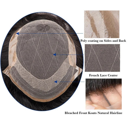 Oct Lace & Pu Indian Remy Hair Male Prosthesis Breathable Easy Tape Men's Toupee Right Design