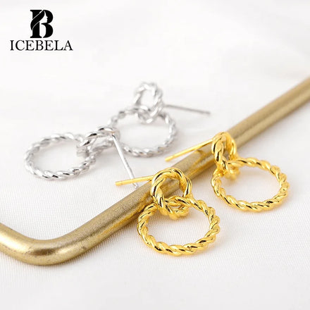 ICEBELA Fashion Hollow Woven Earrings Original Temperament Ring Earrings 925 Sterling Silver