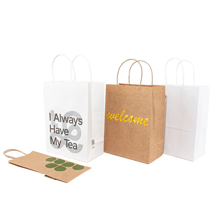 Wholesale OEM Brand Logo Printed Classic Kraft Paper Shopping Bag Women's Cloth Pack with Ribbon Handles