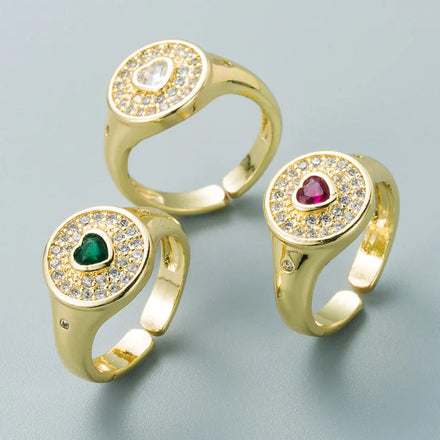 New Arrival Gold Plated Lucky Crystal Evil Eyes Rings Cubic Zirconia Heart Brass Open Rings for Women