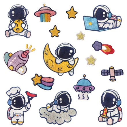 NODA Iron-On Embroidery Eco-Friendly Cute Astronaut Rocket Star Fabric Patch for Clothes Decoration