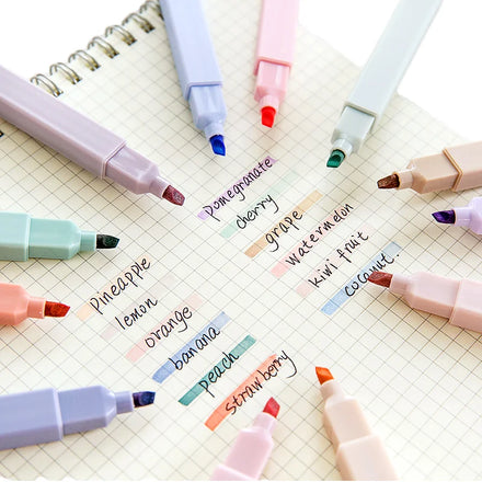 Kawaii Highlighter Pens Cute Plastic Manga Markers with Oblique Flat Brush Tips Pastel Midliner Set for School