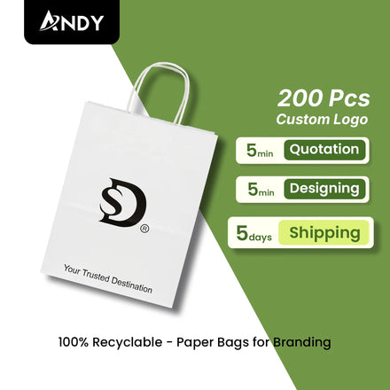 Custom Brown White Twisted Handle Paper Bags Your Own Logo Shopping Carrier Kraft Paper Bags Andy Customizable Paper