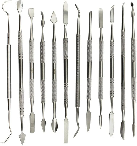 12-Piece Set Double-Ended Dental Modeling Wax Carver Knife Polymer Pottery Clay Carving Tool Dental Jewelry Tools Equipment