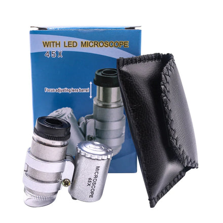Jewlery Mini 45x Microscope Pocket Magnifying Glasses Magnifier With Led Light Jewelry Loupe With 10x Folding Pocket Microscope