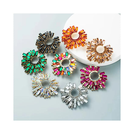 Rsingmoon Vintage Statement Earrings Retro Sun Flower Rhinestone Drop Earrings for Women Gift Party Accessories