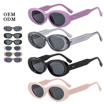 Womens Sunglasses Trendy Uv400 Sunglasses Premium Custom Print With Black Frame Oval Retro Sunglasses 2024