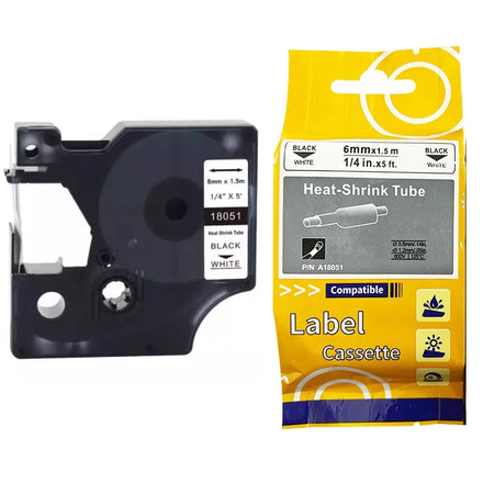 Portable Labeling Tool 18051 6mm*1.5m Heat Shrink Tubes Label Tape Black White Cable Label Compatible Dymo Rhino 4200 5200 6000+