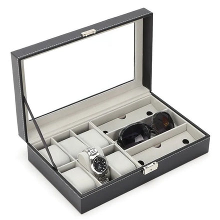 Wholesale Jewelry Case 6+3 Slot PU Leather Display Storage Watch Sunglasses Jewelry Box with Lock