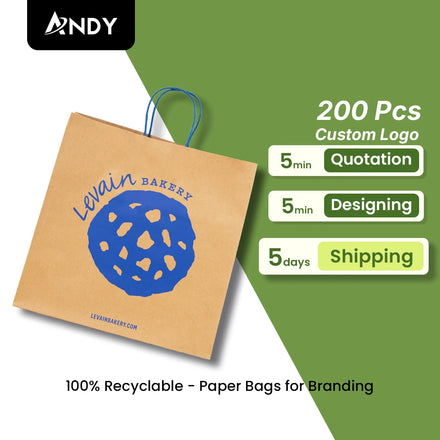 Custom Classic Brown & White Kraft Paper Shopping Bags with Twisted Handle Carrier Bags with Your Own Logo Printed
