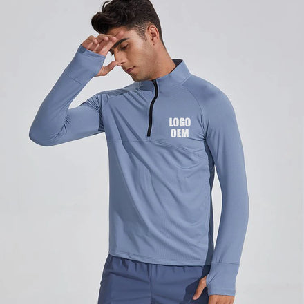Half Zip Long Sleeves Sweatshirts Gym Training Stand Collar T Shirt 2025 New Wholesale Outdoor Sportswear Fitness Top for Men