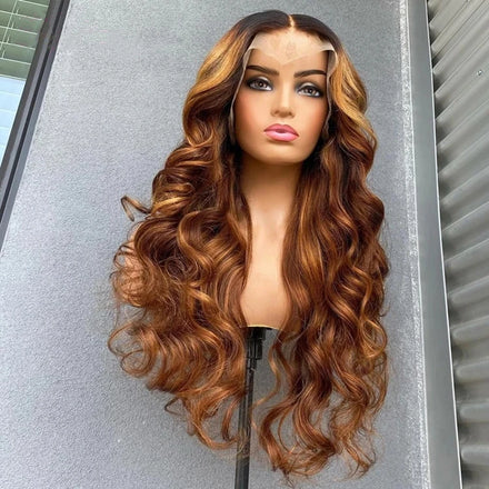 Wholesale Cheap Cuticle Aligned Ombre Brown Color Body Wave Human Hair Wig Natural Hairline 13*4 Lace Front Wigs