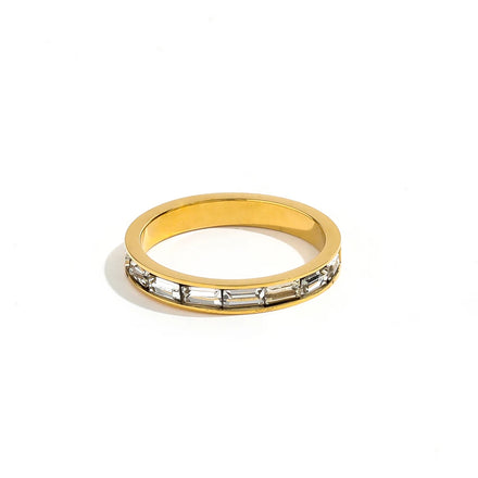 Fenny 18K Gold Plated Wholesale Ready to Ship Stylish Clear Crystal Stainless Steel Finger Ring Trendy for Women