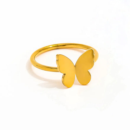 Fenny 18K Gold Plated Wholesale Summer Holiday Fashion Cute Butterfly Stainless Steel Finger Ring Trendy for Women